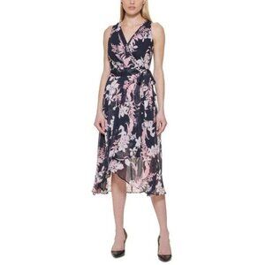 AM-2457 Tommy Hilfiger Petite Floral-Print MIDI Dress Blue Size 2P